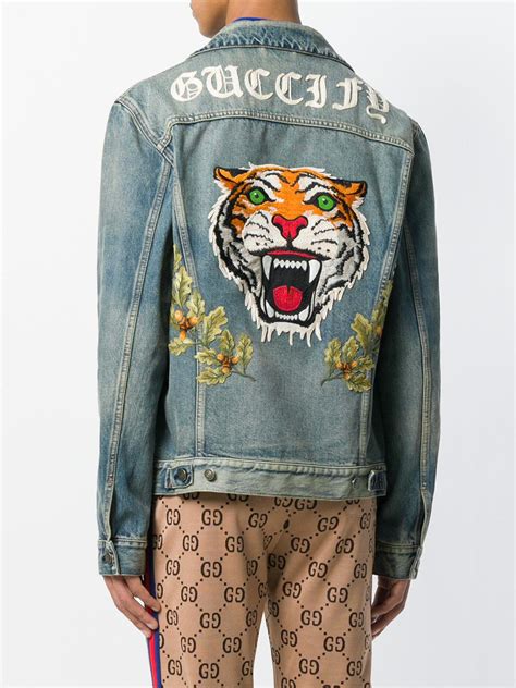 gucci tiger jeans|Gucci tiger jacket embroidery.